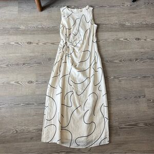 Magaschoni Cream Midi Dress with Black Abstract Pattern